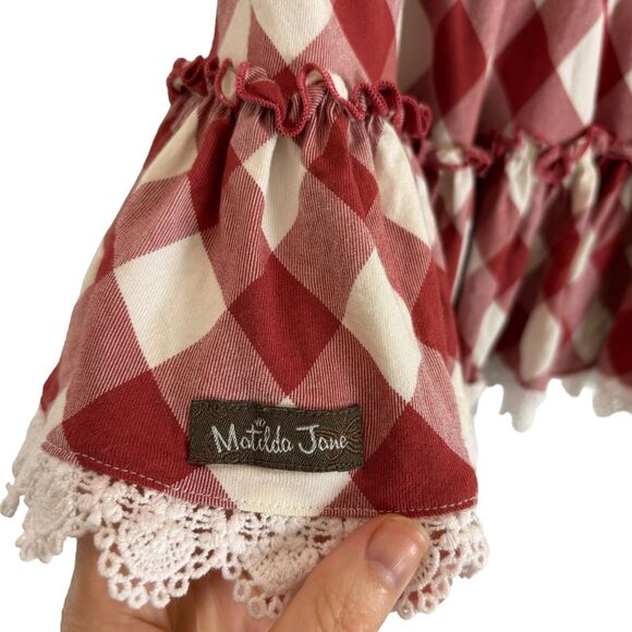 Matilda Jane White Red Checkered Peasant Dress Girls Size 2 - Picture 3 of 7
